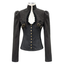 Load image into Gallery viewer, SHT053 Black and coffee Steampunk striped low collar bare breast sexy women blouse