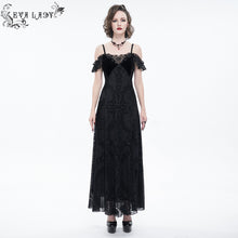 Load image into Gallery viewer, ESKT036 sexy ladies horizontal neck high slit gothic party slip dress black