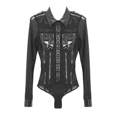 Load image into Gallery viewer, TT128 Military uniform style patent leather mesh spliced sexy ladies punk Jumpsuits