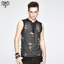 Load image into Gallery viewer, TT104 Summer tattered lace up broken line sleeveless men punk vest
