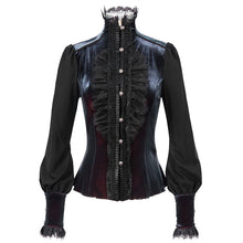 Load image into Gallery viewer, SHT074 Gothic high neck black and red blouse