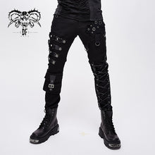 Load image into Gallery viewer, PT100 punk heavy metal lace up leg torn men trousers with loops