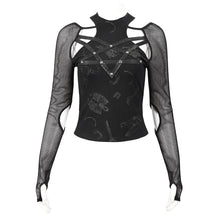 Load image into Gallery viewer, TT176 Pentagram leather striped long sleeve T-shirt