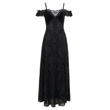 Load image into Gallery viewer, ESKT036 sexy ladies horizontal neck high slit gothic party slip dress black