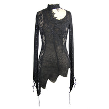 Load image into Gallery viewer, SR004 Autumn asymmetric woollen broken holes lace spliced sexy ladies gothic black sweater