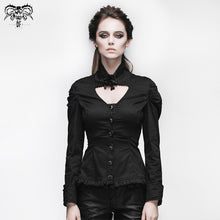 Load image into Gallery viewer, SHT004 Women small collar pleated sleeves everyday wear black elastic blouse with bead pins