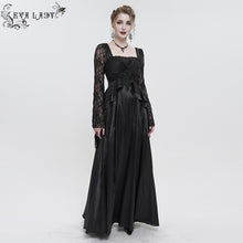 Load image into Gallery viewer, ESKT03701 Black Satin Lace Long Sleeve Gown Dress
