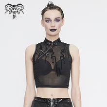 Load image into Gallery viewer, TT170 Cyberpunk Flocking Mesh Stand Collar Short T-shirt