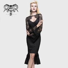 Load image into Gallery viewer, SKT031 full dress sheer lace long sleeves elegant women medium length fishtail dress