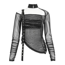 Load image into Gallery viewer, TT234 black Long Sleeve Asymmetric Mesh T-shirt