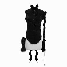 Load image into Gallery viewer, SHT04001 Summer Gothic black women twining ruffled lace sleeves swallowtail chiffon blouse