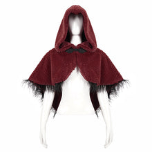 Load image into Gallery viewer, CA02502 red winter gothic women warm grained plush short hooded cape