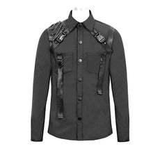 Load image into Gallery viewer, SHT045 cyberpunk metallic dark long sleeves men bamboo shirt with straps