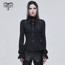 Load image into Gallery viewer, SHT07601 Autumn 3D appliqued shoulder lace stand collar striped black gothic women blouse