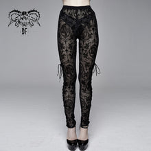 Load image into Gallery viewer, PT10701 Gothic black queen flocking printing sexy women elastic waistband mesh leggings