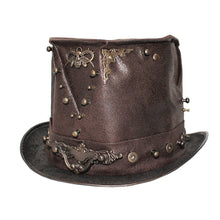Load image into Gallery viewer, AS060 Steampunk metallic brown unisex spiked leather top hat