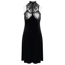 Load image into Gallery viewer, ESX005 Semi-sheer velvet backless halter lace dress sexy lingerie with straps