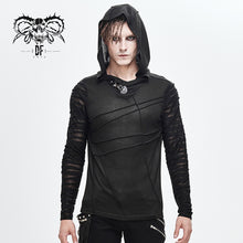 Load image into Gallery viewer, TT158 everyday wear men irregular striped patchwork punk bandage hooded top