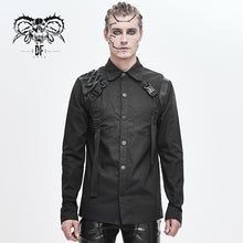 Load image into Gallery viewer, SHT045 cyberpunk metallic dark long sleeves men bamboo shirt with straps