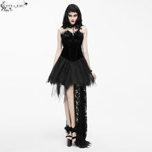 Load image into Gallery viewer, ESKT016 Gothic wedding strapless feathered sexy short velveteen dress with rose lace tail