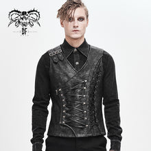 Load image into Gallery viewer, WT047 Autumn Punk rock fog-flower patterned lace up black men leather waistcoat