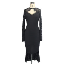 Load image into Gallery viewer, SKT031 full dress sheer lace long sleeves elegant women medium length fishtail dress