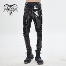 Load image into Gallery viewer, PT127 devil fashion kneepad tight cyberpunk fetish men patent leather trousers