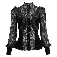 Load image into Gallery viewer, ESHT01501 Black fringed iris mesh Goth Shirt