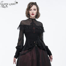 Load image into Gallery viewer, ETT025 mesh horizontal neck sheer lace lantern sleeve gothic women top with red diamond