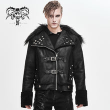 Load image into Gallery viewer, CT142 decadent punk warm spiked fur collar men wool short jacket with loops