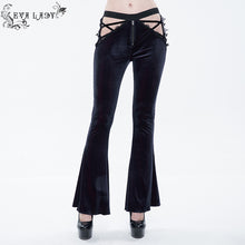 Load image into Gallery viewer, EPT007 New arrival cutout crotch black and red sexy women velvet flared pants with lace