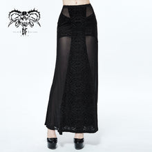 Load image into Gallery viewer, SKT068 Stretchy Gothic pattern cross shaped mesh splicing sexy ladies velvet long half skirt