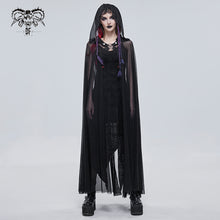 Load image into Gallery viewer, CA030 women hooded transparent long mesh punk cape