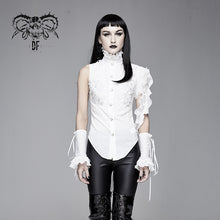 Load image into Gallery viewer, SHT04002 Summer Gothic white women ruffled lace sleeves swallowtail high collar blouse