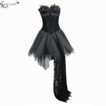 Load image into Gallery viewer, ESKT016 Gothic wedding strapless feathered sexy short velveteen dress with rose lace tail