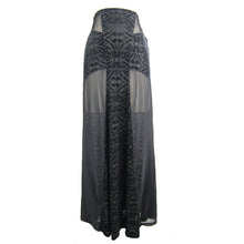 Load image into Gallery viewer, SKT068 Stretchy Gothic pattern cross shaped mesh splicing sexy ladies velvet long half skirt
