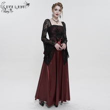 Load image into Gallery viewer, ESKT03702 RED Satin Lace Long Sleeve Gown Dress