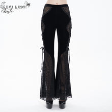 Load image into Gallery viewer, EPT009 stage see-through side laced up velvet flared black women gothic trousers