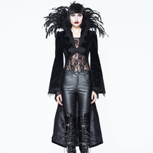Load image into Gallery viewer, ECT004 Festival short front long back feather stand collar velveteen gothic women black long coat