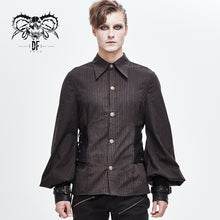 Load image into Gallery viewer, SHT046 Western fashion Autumn Steampunk brown striped shirts with fake belt