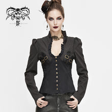 Load image into Gallery viewer, SHT053 Black and coffee Steampunk striped low collar bare breast sexy women blouse
