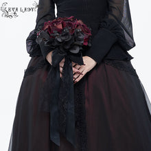 Load image into Gallery viewer, EAS013 handmade Gothic wedding red roses bridal bouquet with black ribbons and lace