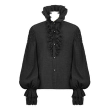 Load image into Gallery viewer, SHT05001 Gothic double layer cuff design high collar pleated chiffon black men lace shirts