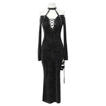 Load image into Gallery viewer, SKT112 club punk side high fork sexy ladies slim fit long dress with chocker