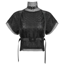Load image into Gallery viewer, TT230 Cyberpunk black mesh Turtleneck Short Sleeve Women's T-Shirt