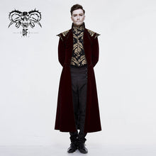 Load image into Gallery viewer, CT11802 western fashion noble party golden embroidery wine fleece men long coat