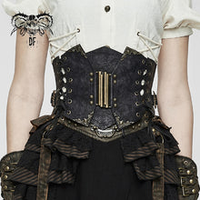 Load image into Gallery viewer, AS045 women brown slim Steampunk curly grain texture lace up leather corset