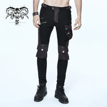 Load image into Gallery viewer, PT06702 biker Black and coffee steampunk metallic multi-bag men trousers