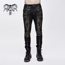 Load image into Gallery viewer, PT10402 steampunk rock bronze fitted leather men trousers with cross