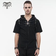 Load image into Gallery viewer, TT210 black men short sleeves shoulder string loose Hoodie